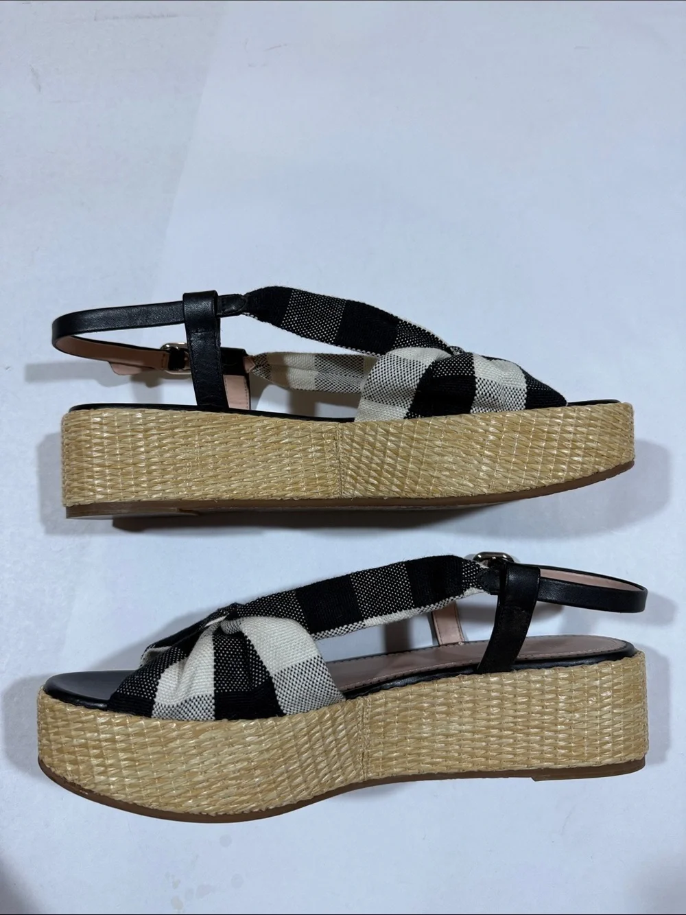kate spade Betsy Black Crm Gingham Plaid Knot Espadrille Flatform Sandal NWT 11